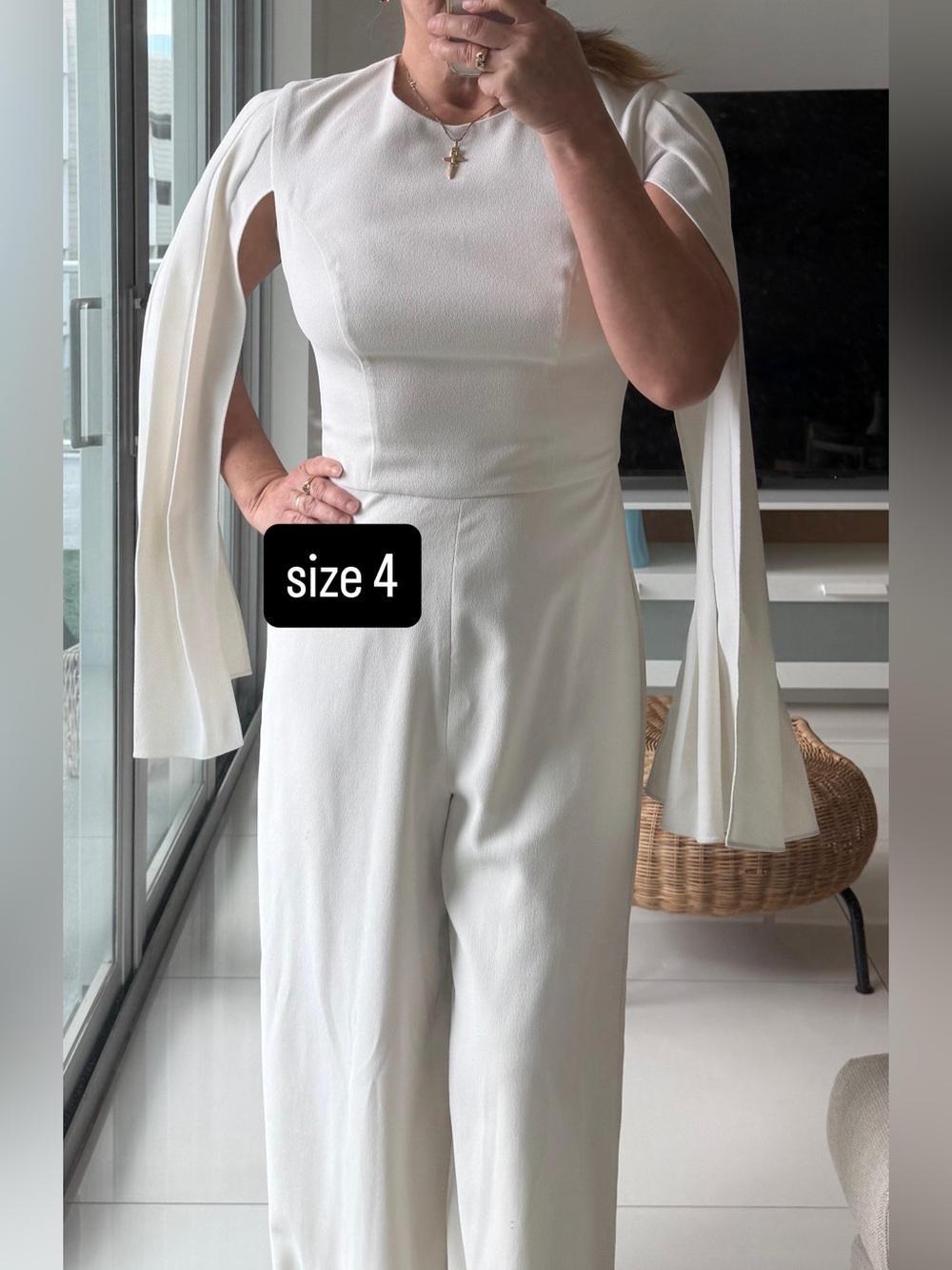 Trina Turk White Cape-Sleeve Jumpsuit